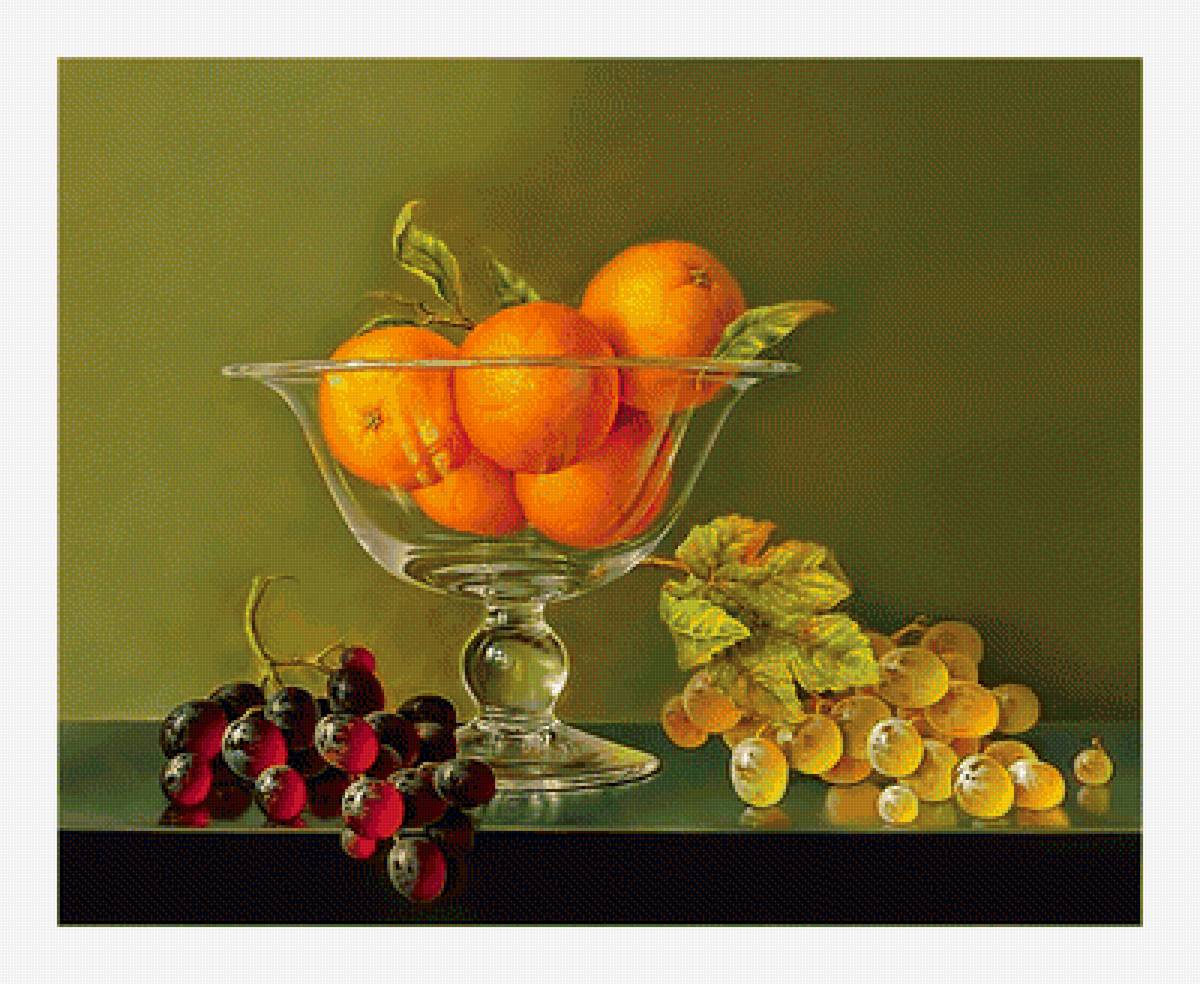 Натюрморт. - виноград, ягоды, натюрморт, апельсины, фрукты, живопись - предпросмотр