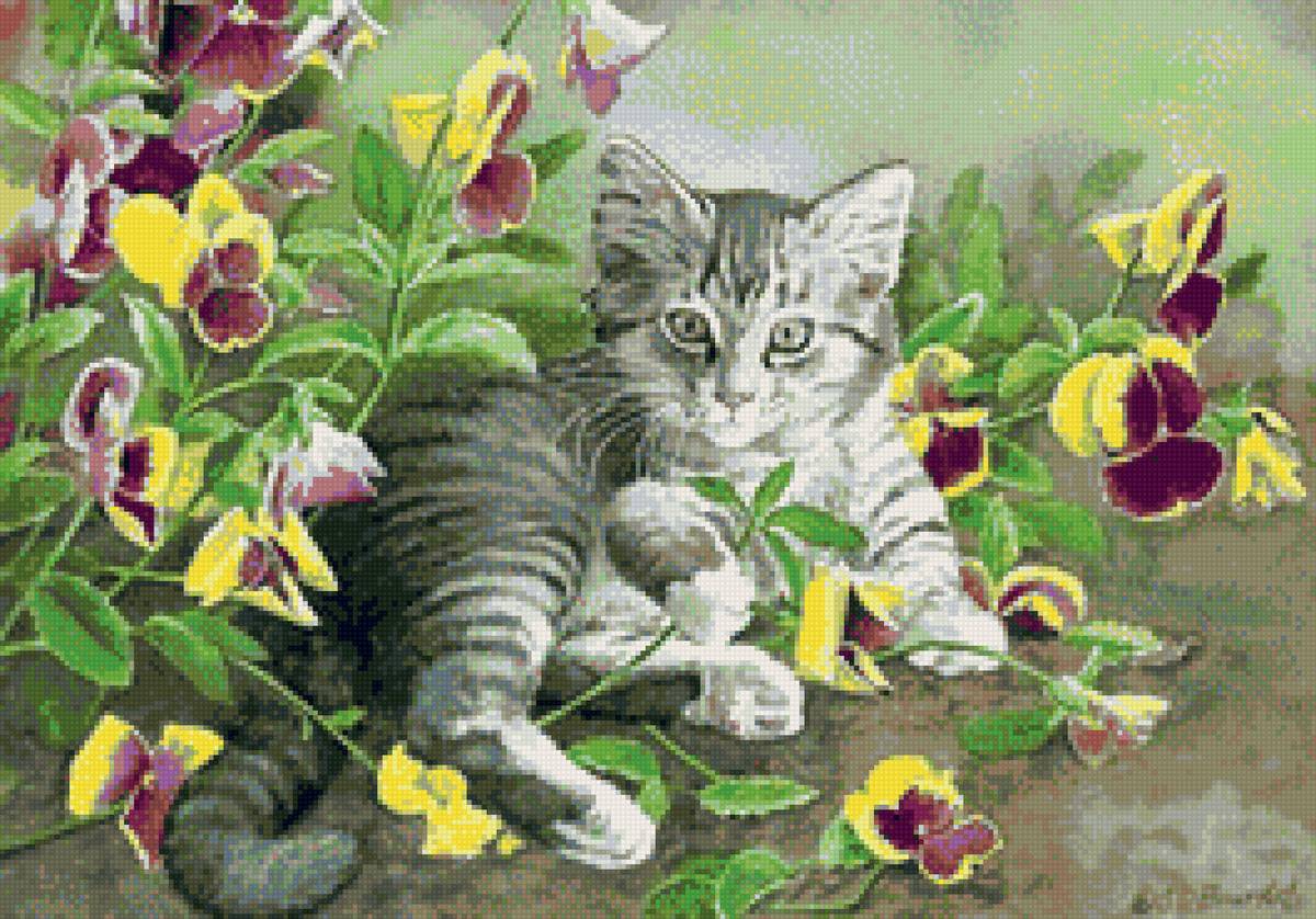 котик в цветах - кошка, цветы - предпросмотр