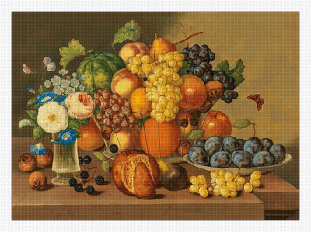 Натюрморт. - фрукты, цветы, натюрморт, ягоды, живопись, букет - предпросмотр