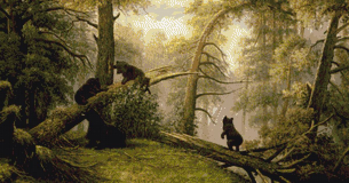 утро в сосновом лесу - лес, медведи - предпросмотр