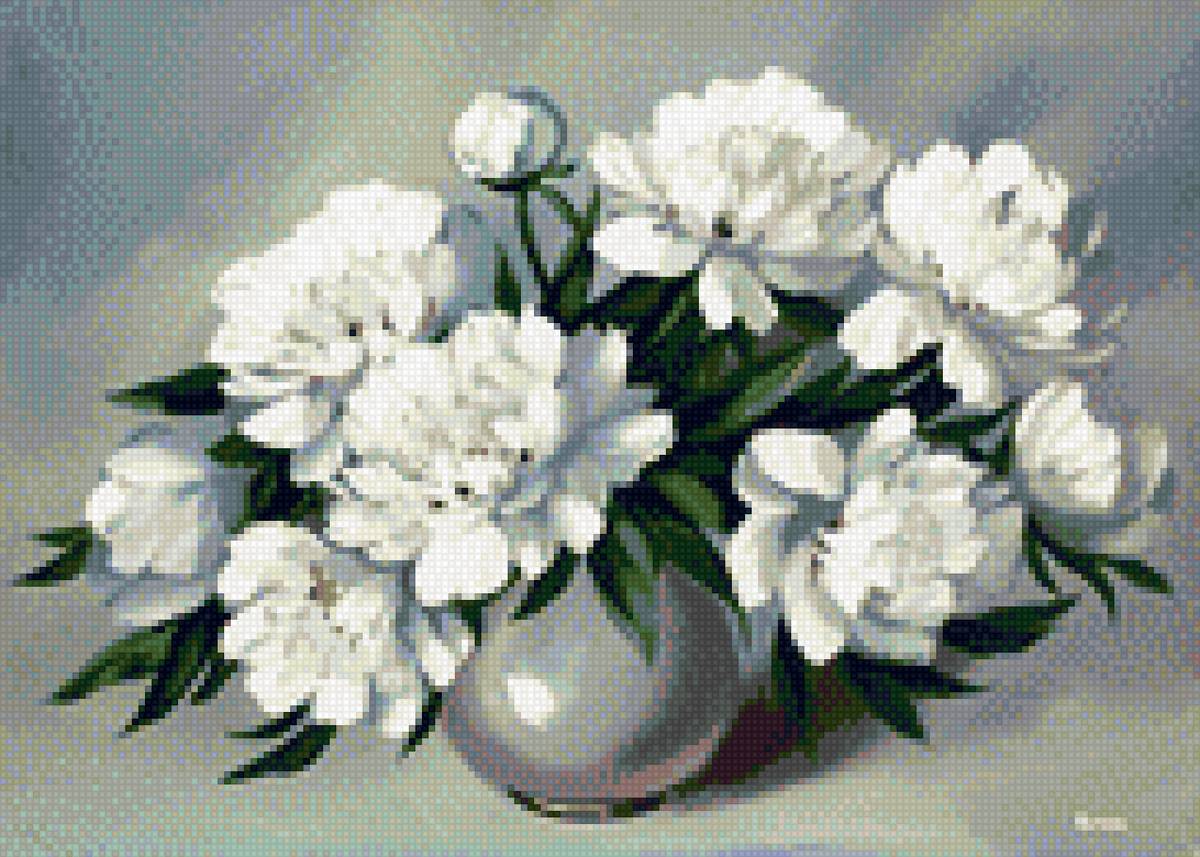 пионы белые - винтаж, пионы, букет, букет пионов, весна - предпросмотр