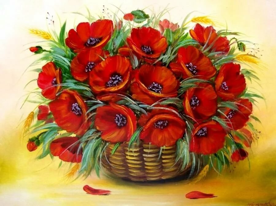 корзинка с маками - букет маков, маки - оригинал