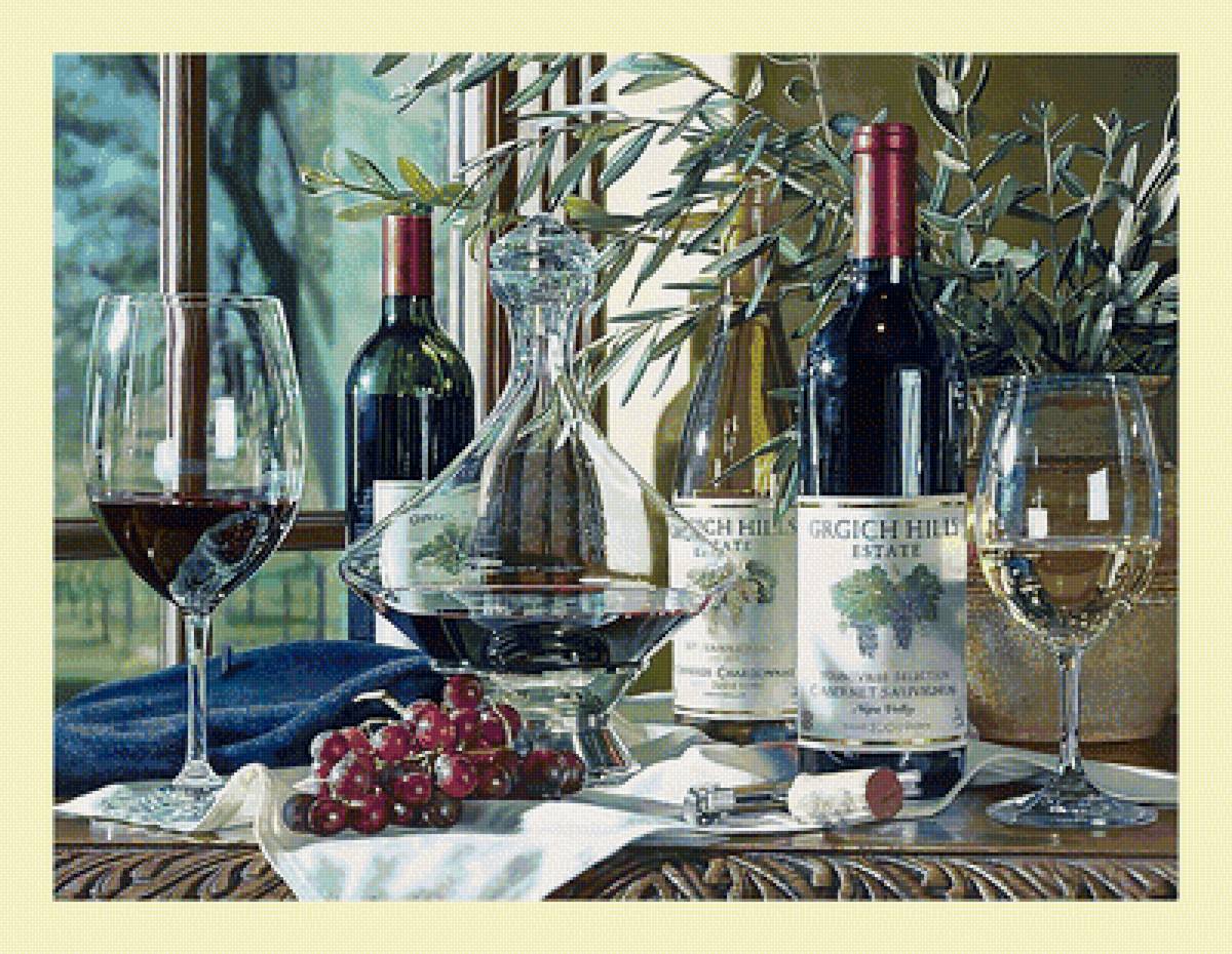 №2060224 - натюрморт, вино, фрукты, бокалы, виноград - предпросмотр