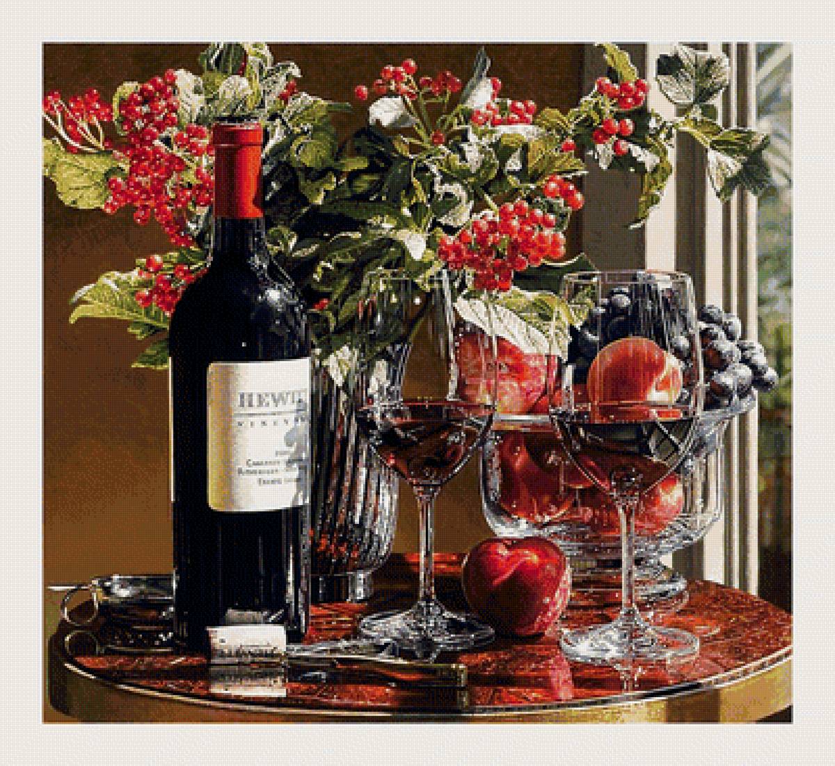 №2060227 - ягоды, виноград, натюрморт, бокалы, фрукты, вино - предпросмотр