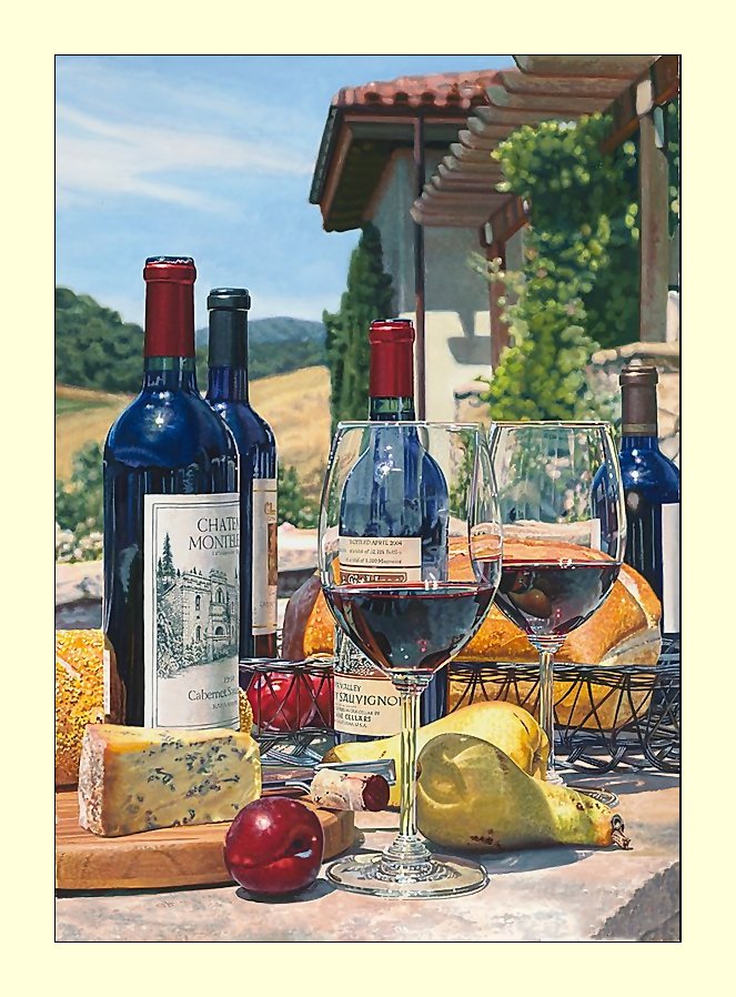 №2060236 - натюрморт, виноград, фрукты, бокалы, вино - оригинал