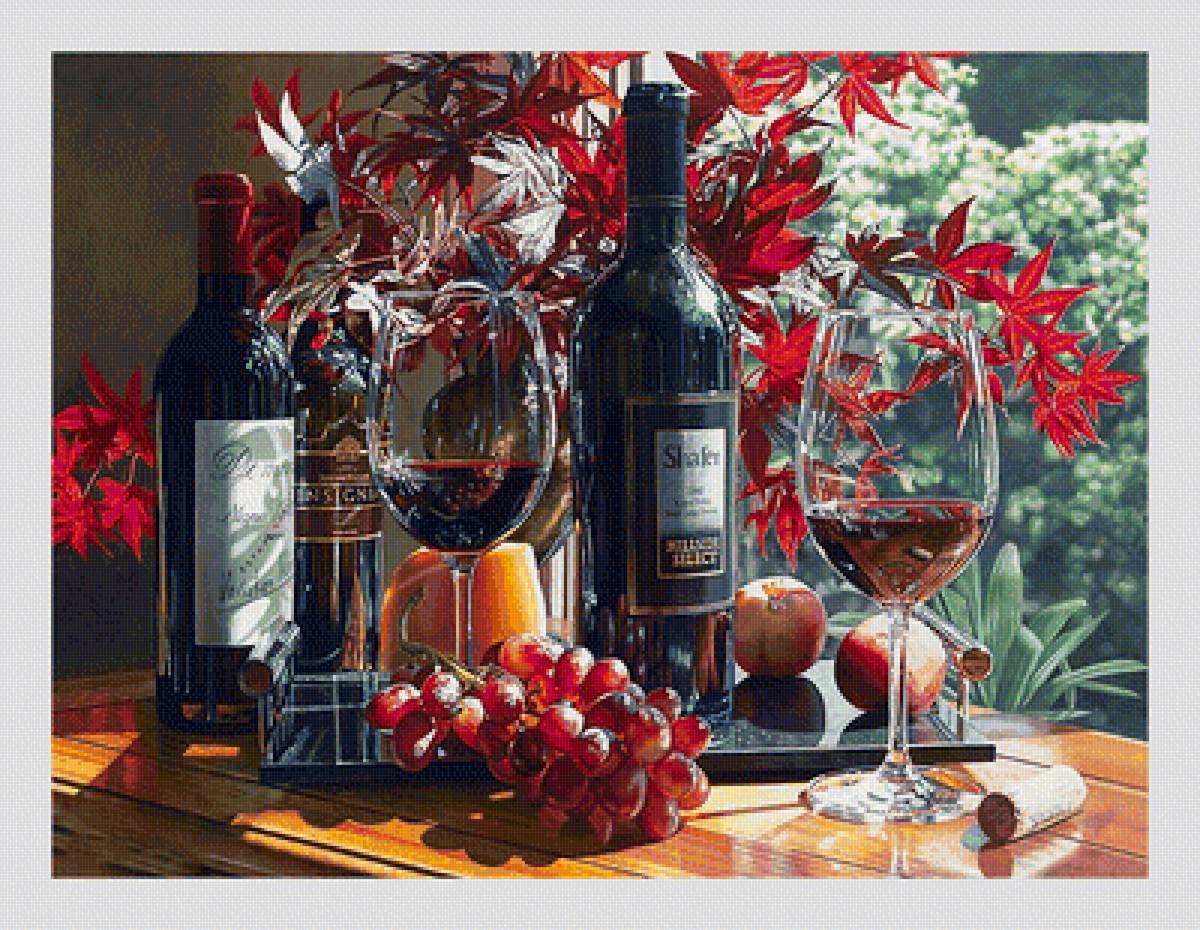 №2060247 - натюрморт, вино, виноград, бокалы, фрукты - предпросмотр