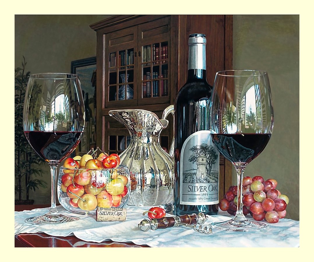 №2060262 - вино, натюрморт, виноград, бокалы, фрукты - оригинал