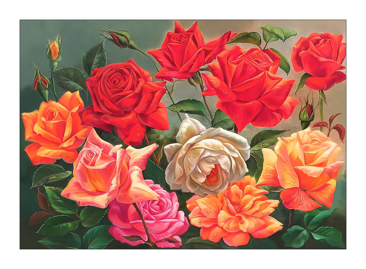 Розы. - живопись, розы, цветы, букет - оригинал