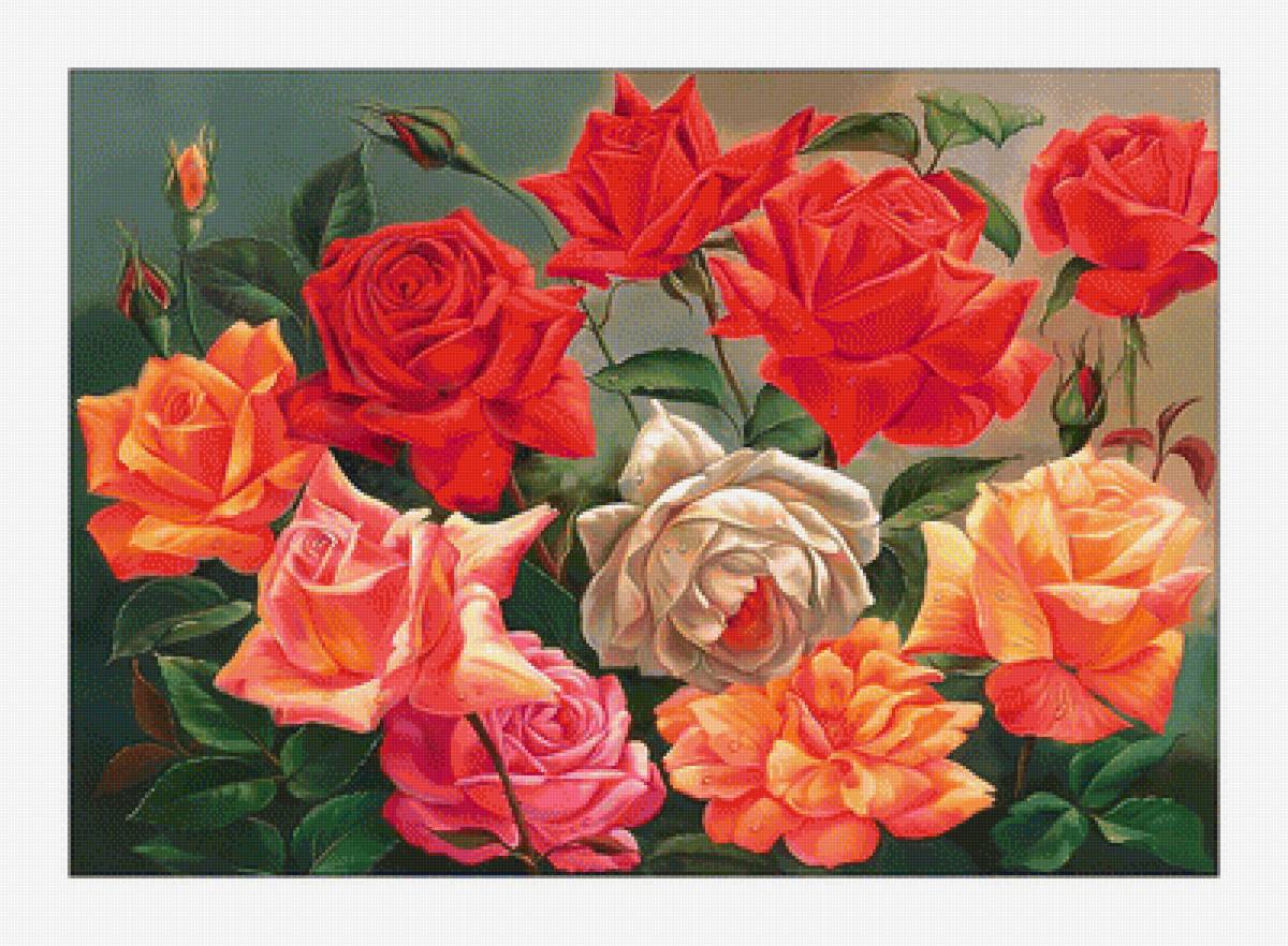 Розы. - розы, живопись, цветы, букет - предпросмотр