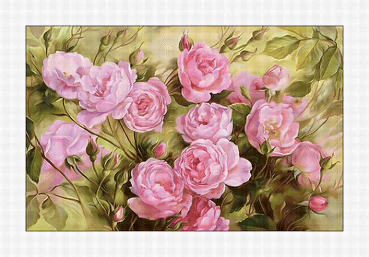 Розовые розы. - бутоны, живопись, цветы, букет, розы - предпросмотр