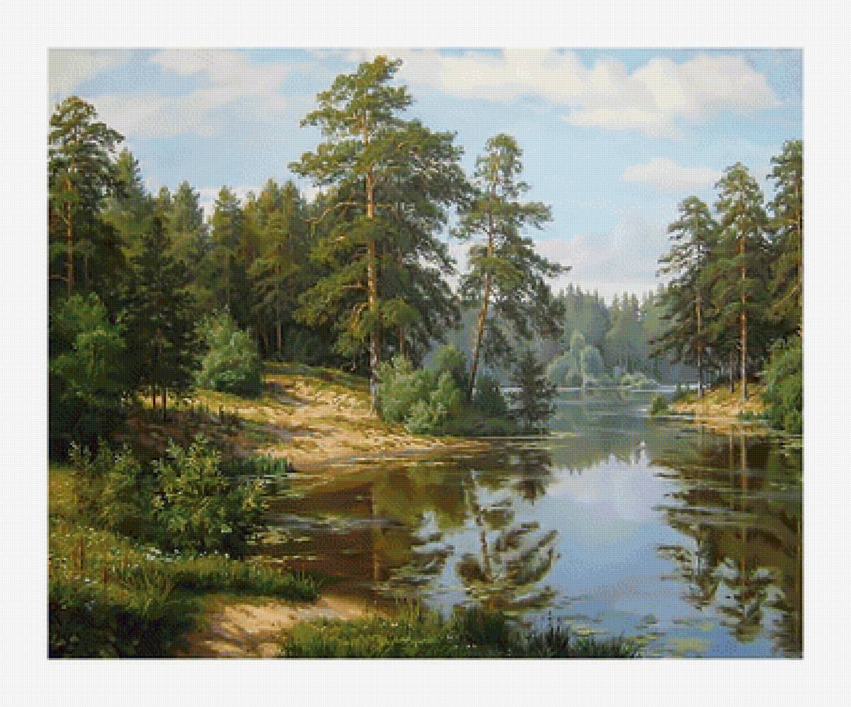 Лесное озеро. - природа, лес, живопись, пейзаж, озеро - предпросмотр