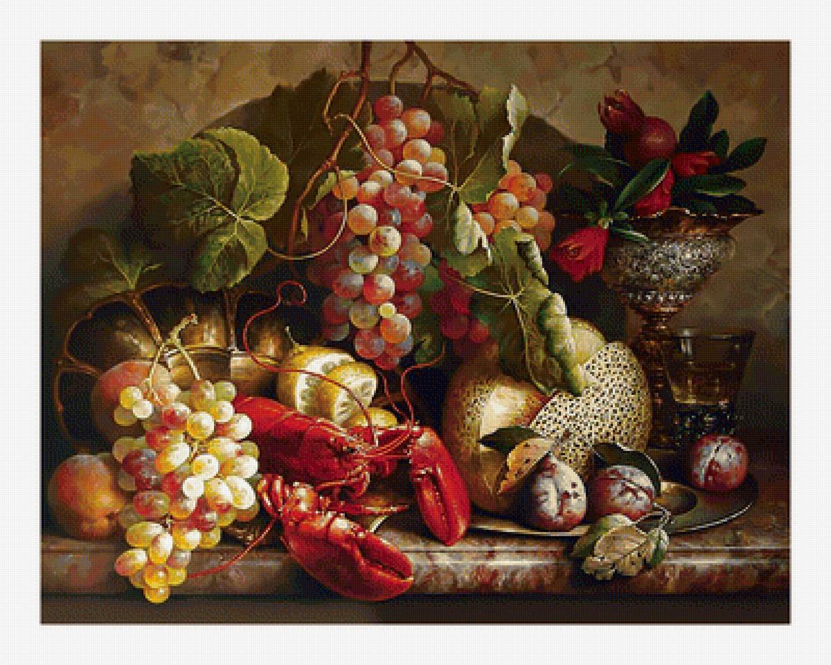 Натюрморт. - виноград, фрукты, рак, ягоды, живопись, натюрморт - предпросмотр