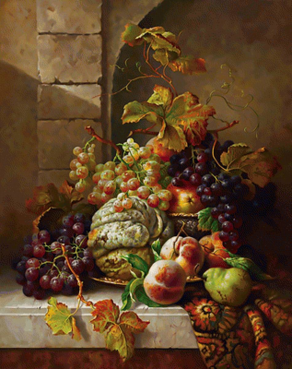 Натюрморт. Виноград. - натюрморт, ягоды, живопись, виноград, груши, фрукты, персики - предпросмотр