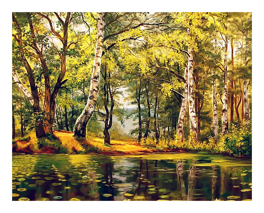 Пейзаж. - пейзаж, лес, живопись, осень, природа, пруд - оригинал