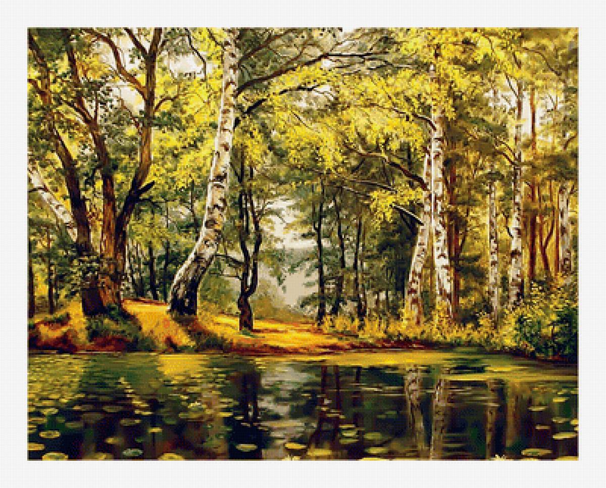 Пейзаж. - лес, пейзаж, природа, пруд, осень, живопись - предпросмотр