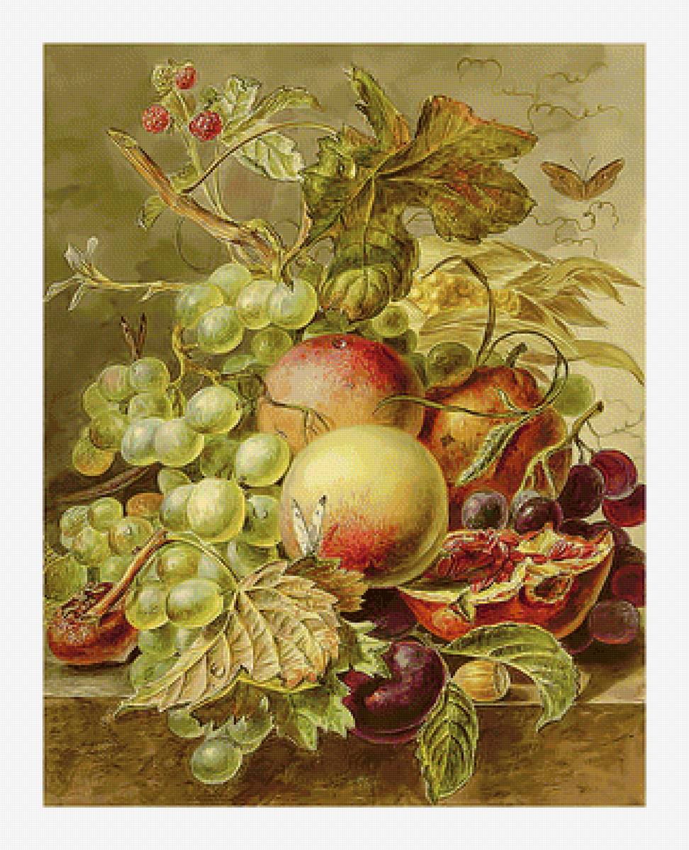 Натюрморт. Виноград. - яблоки, виноград, натюрморт, живопись - предпросмотр