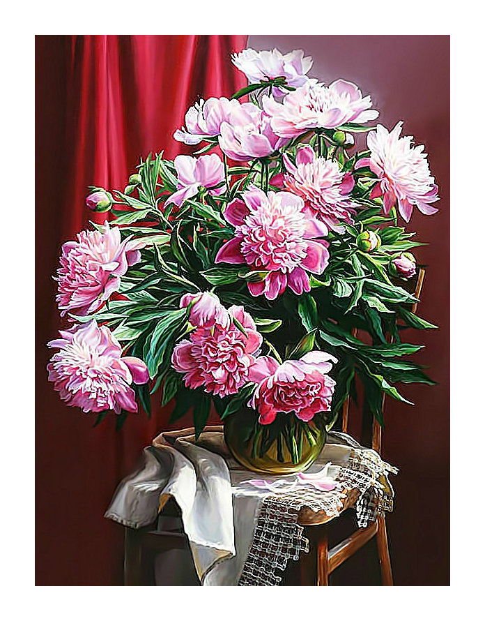 Пионы.Букет. - живопись, букет, пионы, стул, цветы - оригинал