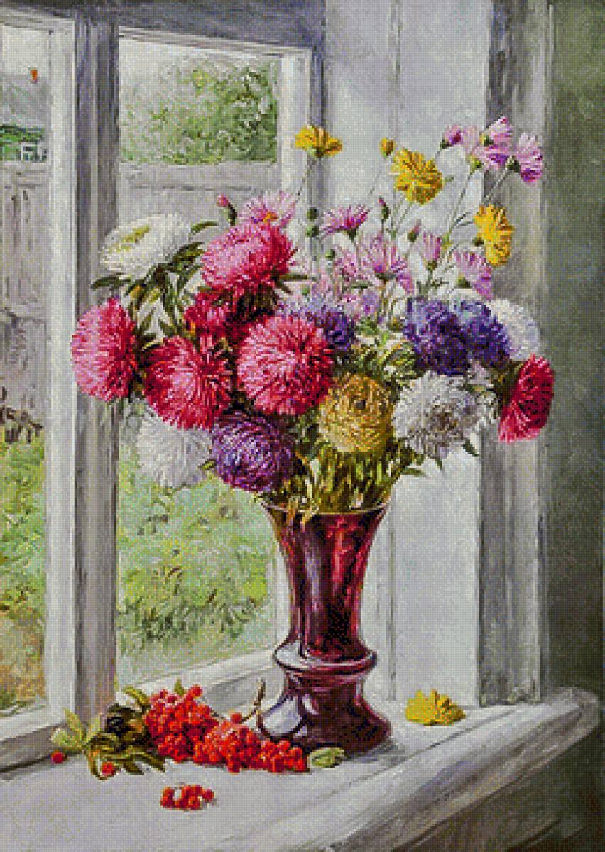 Asters. - yuri kudrin paintings.flowers and gardens. - предпросмотр