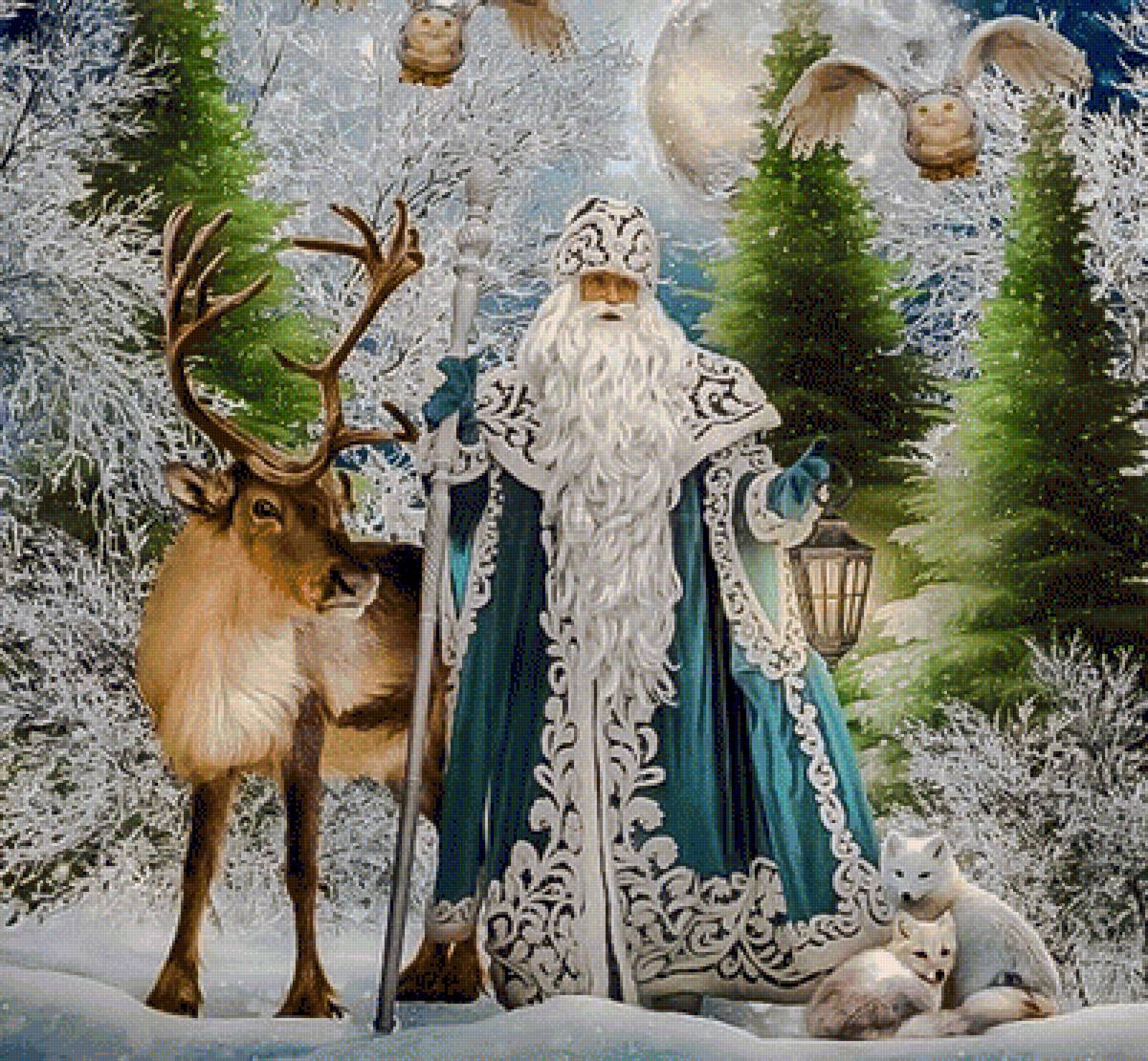 Animals and Santa Claus. - snowscenes.christmas.people.animals. - предпросмотр