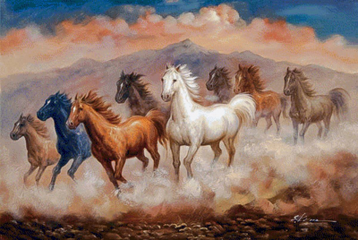 Wild Horses Mustangs Herd Southwest. - scenarys.animals. - предпросмотр