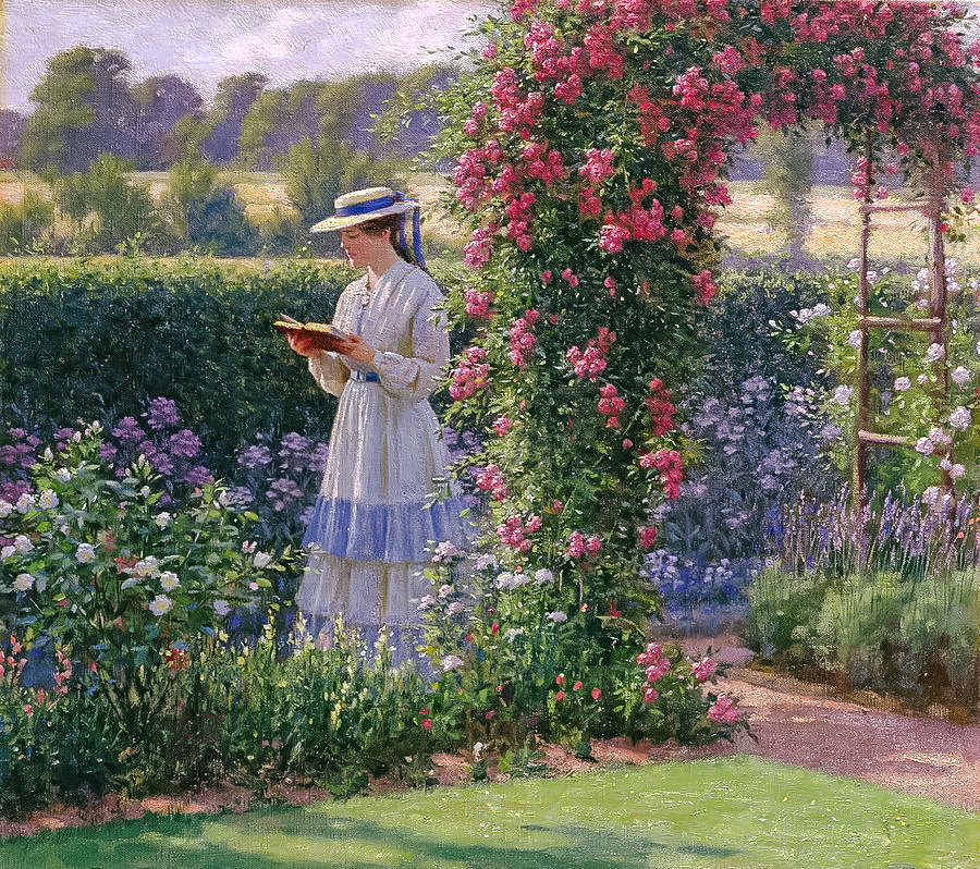 Sweet Solitude. - edmund blair leighton painter.scenarys.ladies.flowers and garden - оригинал