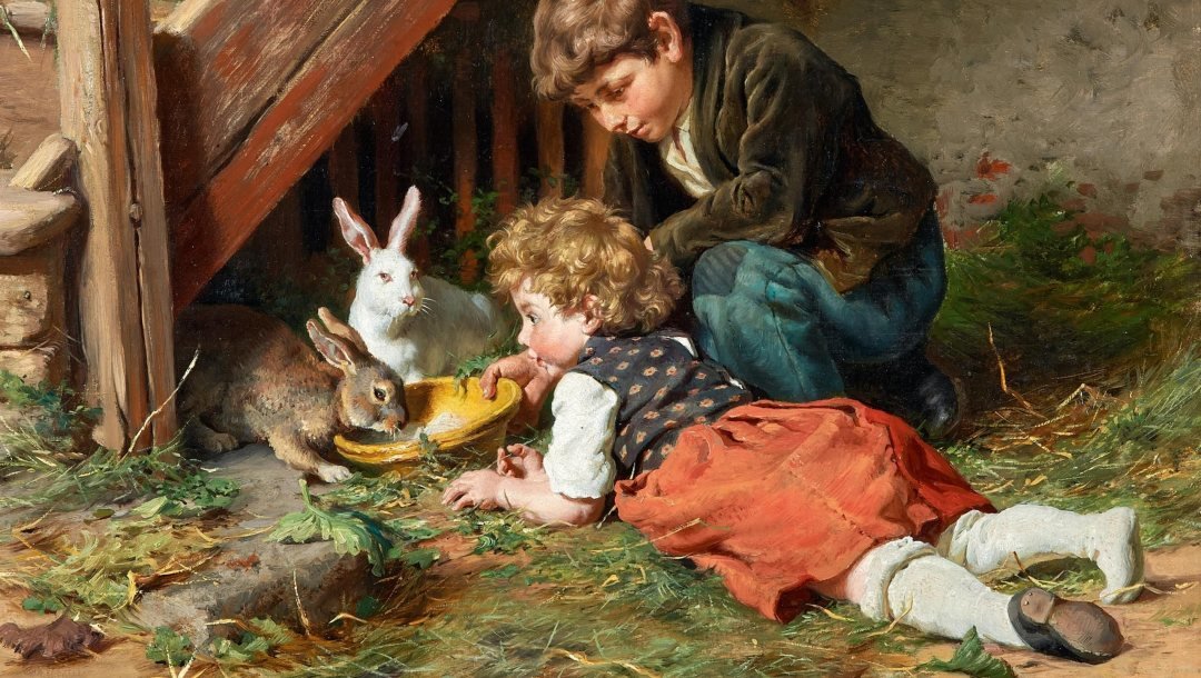 кролики и дети - животные, детство, дети - оригинал