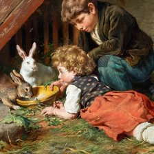 Оригинал схемы вышивки «кролики и дети» (№2063421)