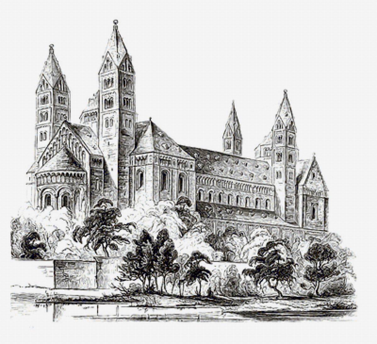 старый замок - графика, рисунок карандашом, замок - предпросмотр
