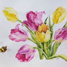 Оригинал схемы вышивки «Тюльпаны и пчела» (№2064037)