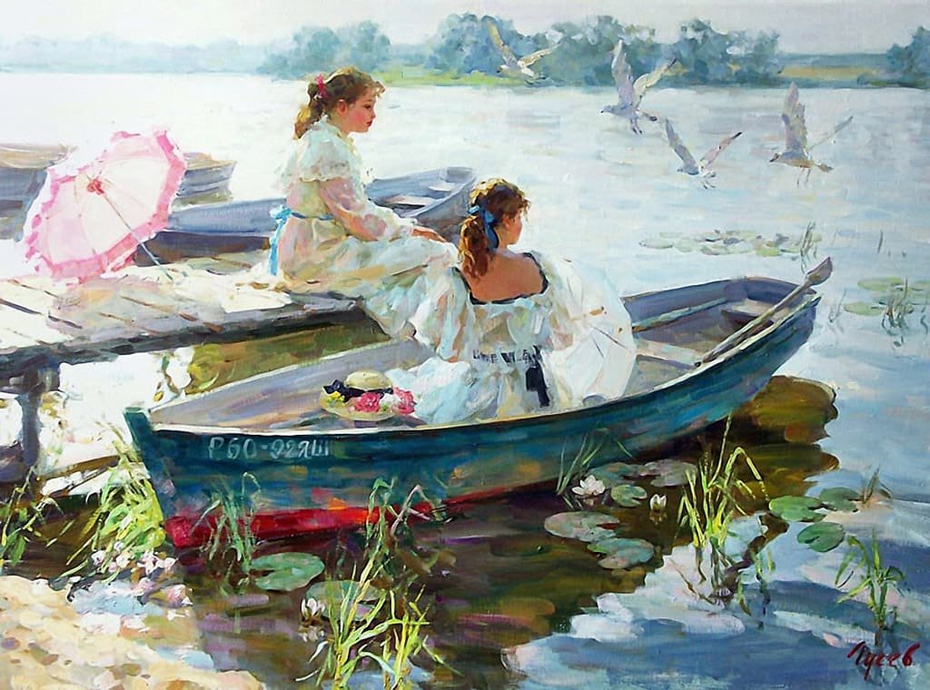 Дамы в лодке - девушки, прогулка, река, лодка - оригинал