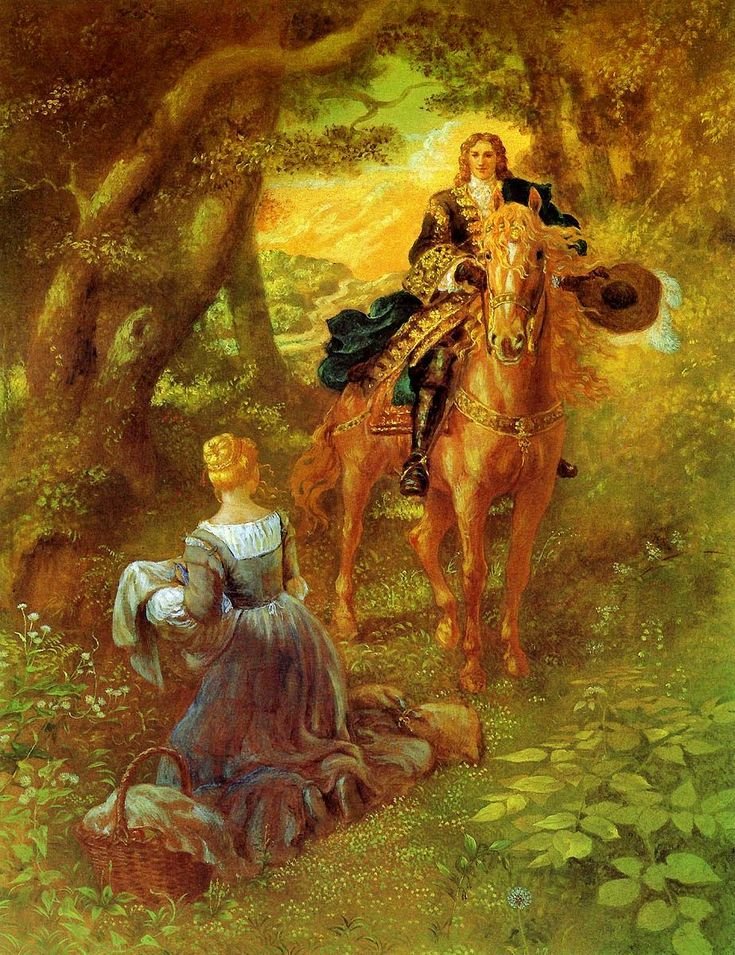 Золушка - лес, принц на коне, девушка - оригинал