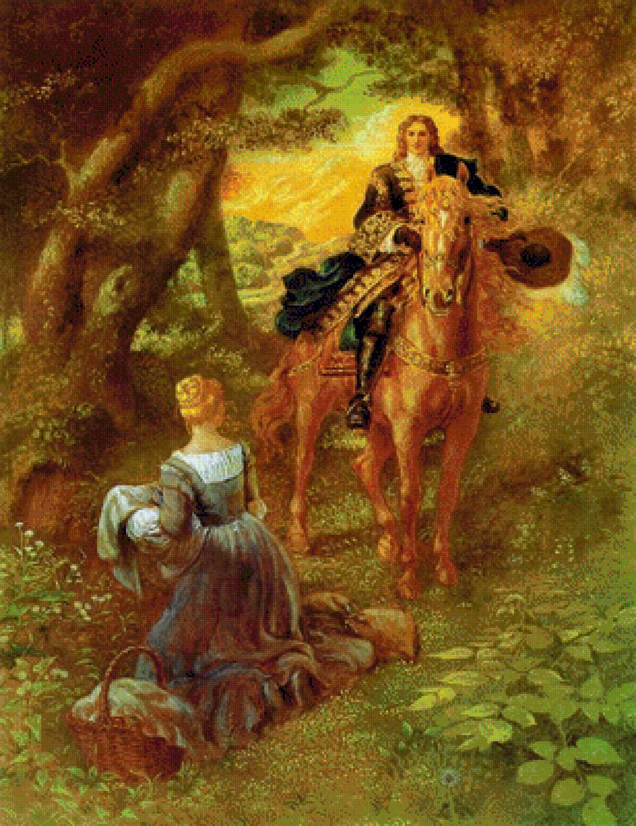 Золушка - лес, принц на коне, девушка - предпросмотр