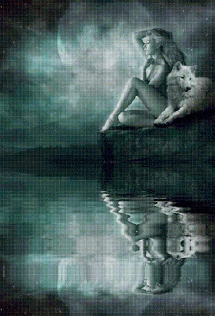 девушка и волк - девушка, волк - предпросмотр