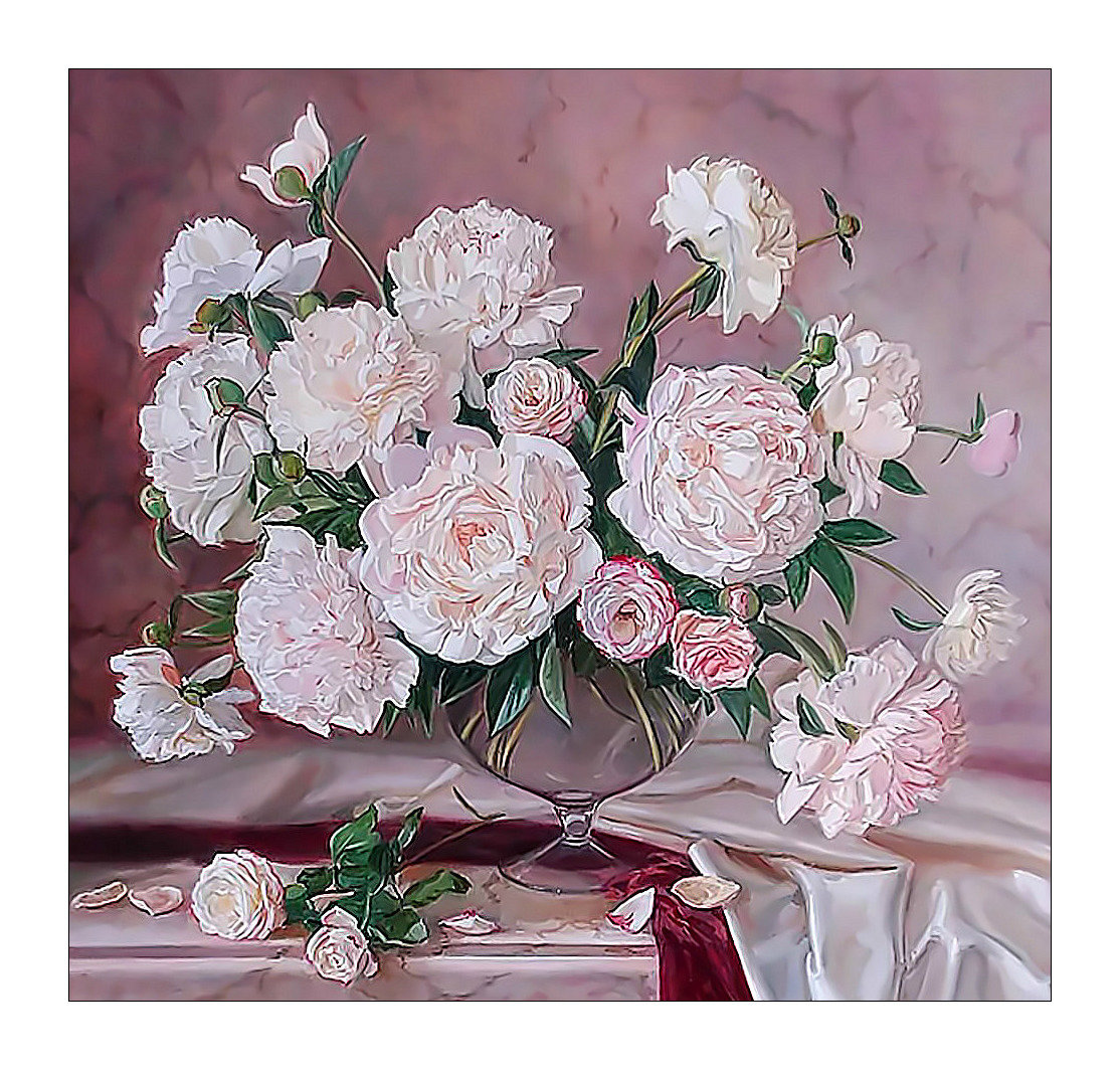 Белый букет. - живопись, ваза, цветы, розы, букет - оригинал