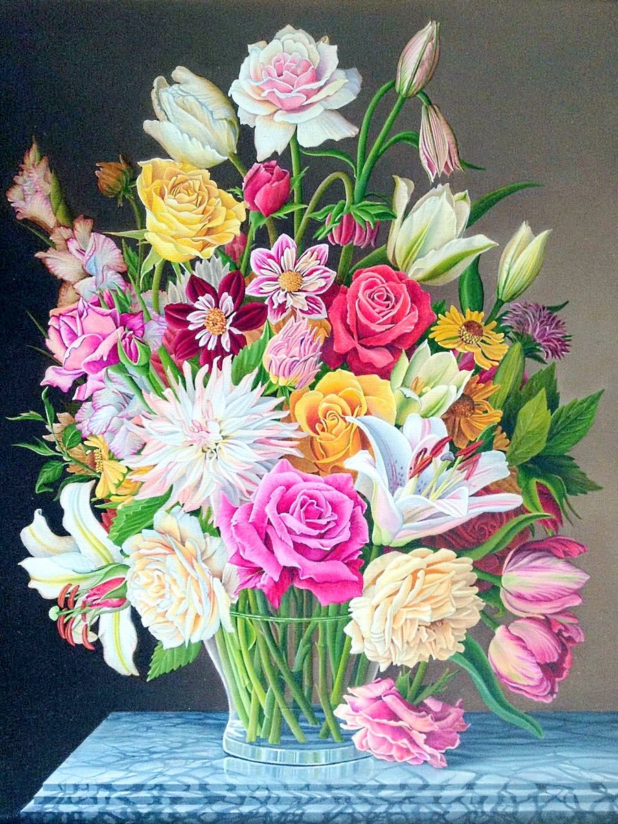 Прекрасный букет - букет, розы, лилии, тюльпаны, розовые цветы, белые цветы, желтые цветы - оригинал