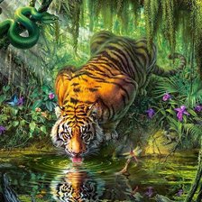 Схема вышивки «тигр на водопое»