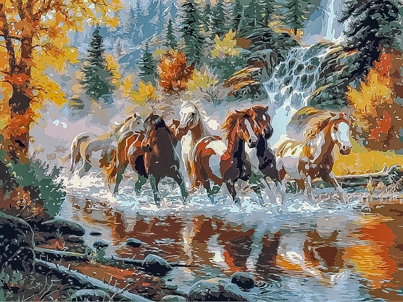Horses Running in the River. - scenarys.animals. - оригинал