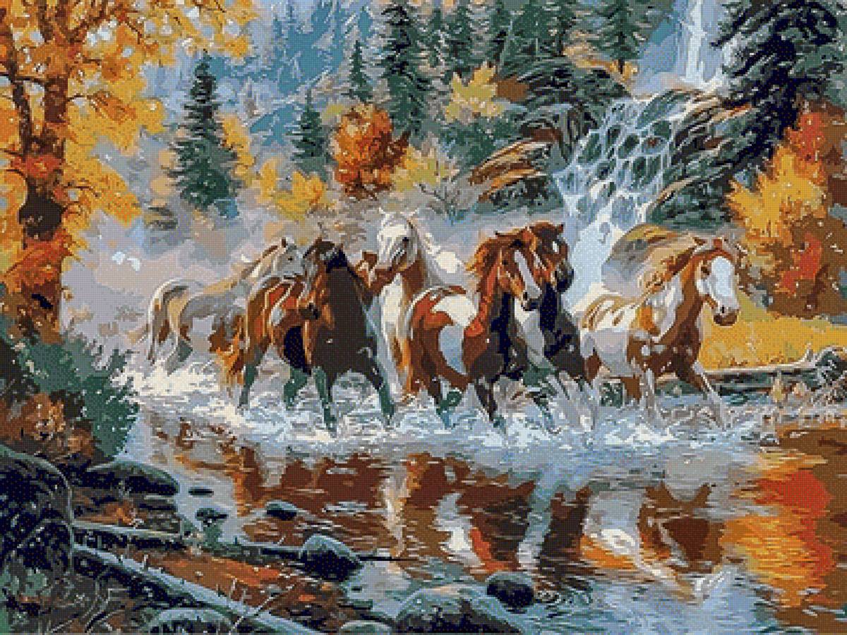 Horses Running in the River. - scenarys.animals. - предпросмотр