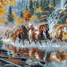 Оригинал схемы вышивки «Horses Running in the River.» (№2066135)