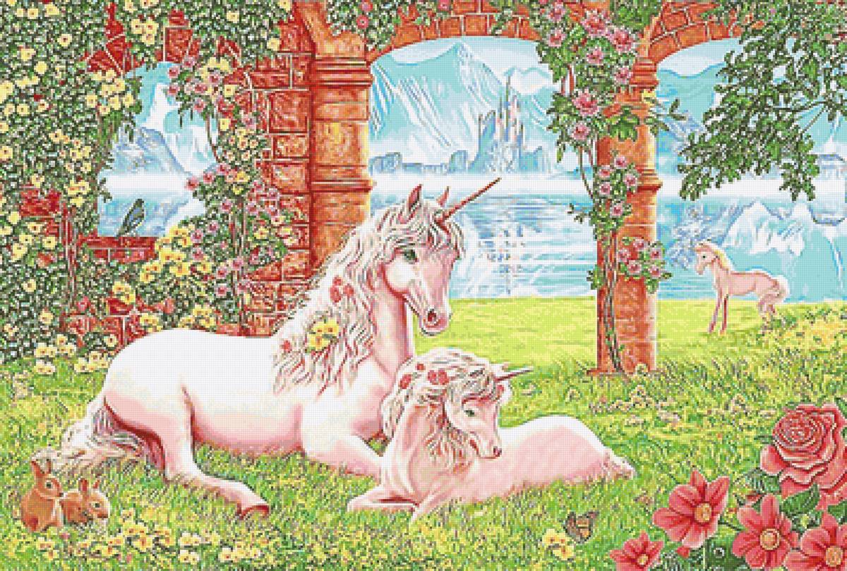 №2067649 - арка, единорог, горы, сад, озеро - предпросмотр