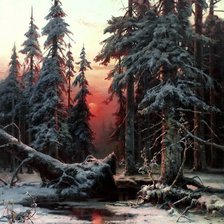 Схема вышивки «Сосны закат лес зима»