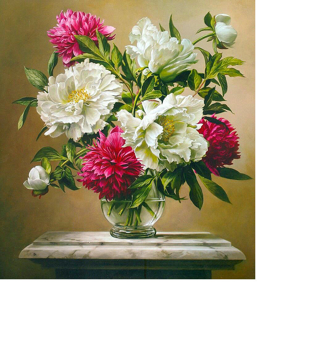 пионы в стеклянной вазе - натюрморт., цветы, пионы, букет - оригинал