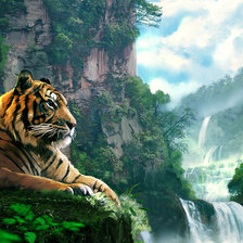 Схема вышивки «Тигр у водопада»