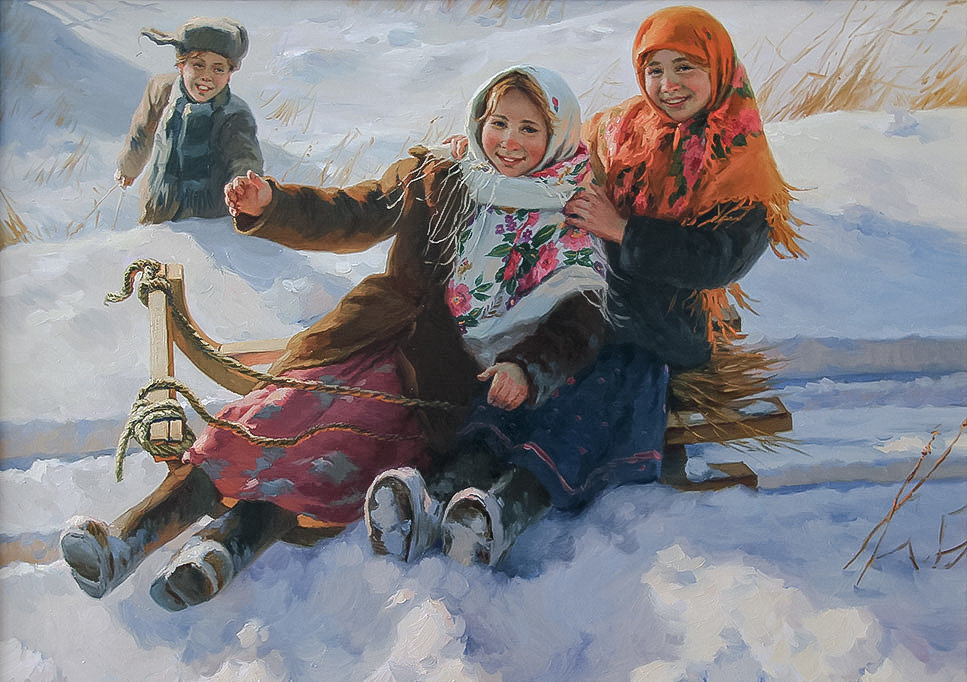 At Pancake Week. - evgeny balakshin painter.snowscenes.children. - оригинал