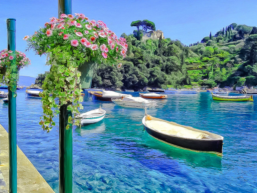Boats At Portofino. - dominic piperata painter.seascapes.flowers and gardens. - оригинал