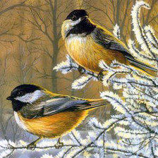 Схема вышивки «Птички в лесу зимой»