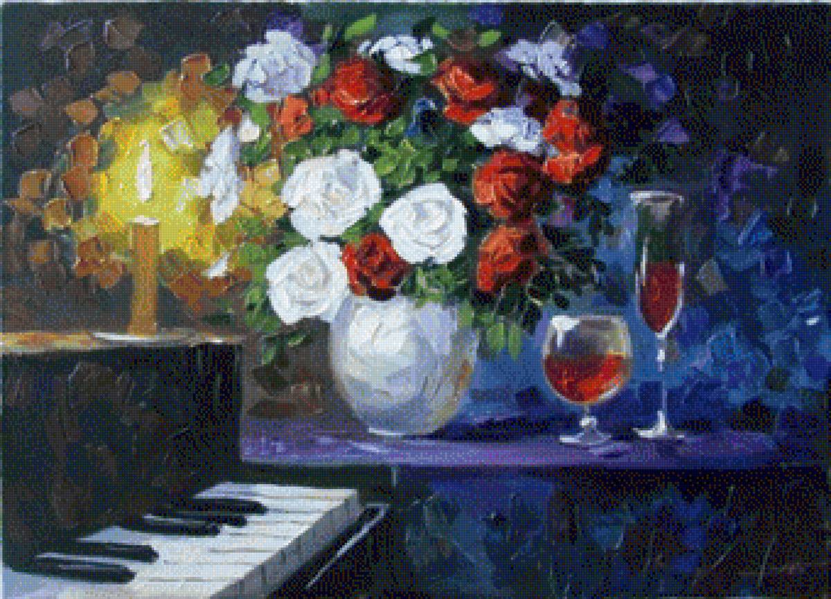 романтическое настроение - свеча, розы, вино - предпросмотр