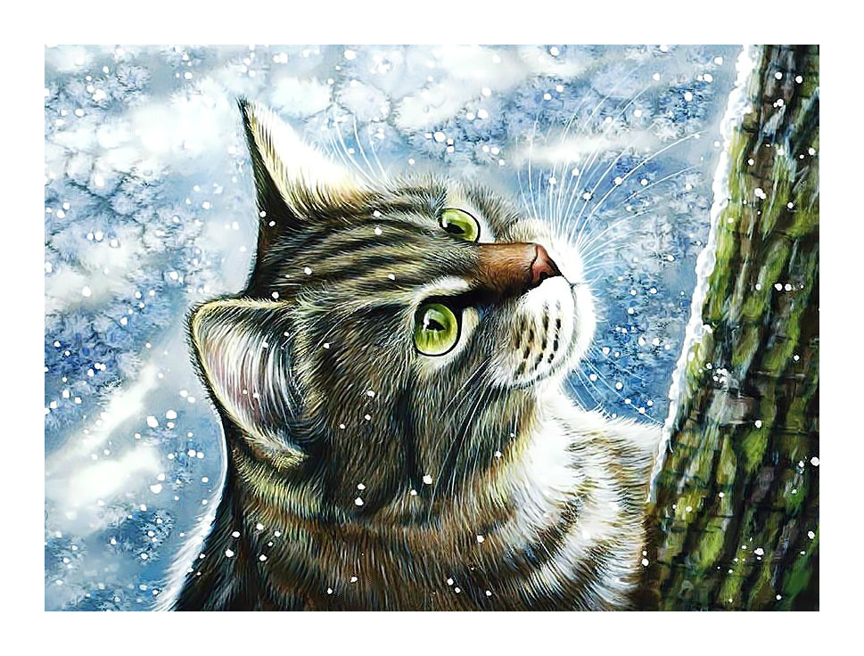 Котик. - животные, кот, зима, снег, кошка, живопись - оригинал
