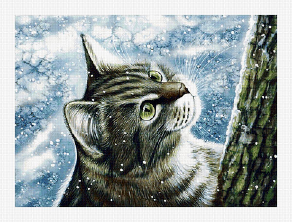 Котик. - кошка, зима, живопись, животные, снег, кот - предпросмотр