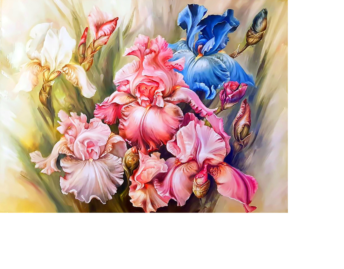акварельные ирисы - ирисы, цветы, рисунок - оригинал